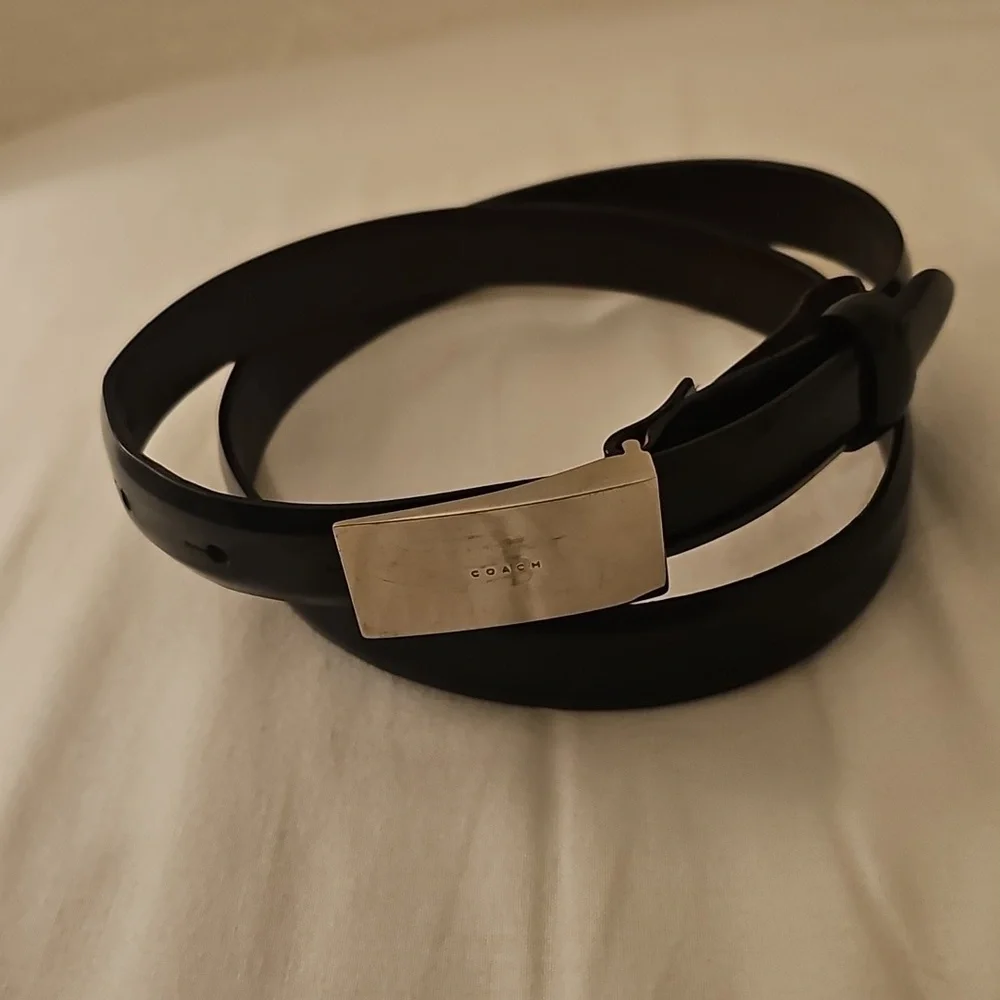 Coach Black Leather Belt with Metallic Buckle
